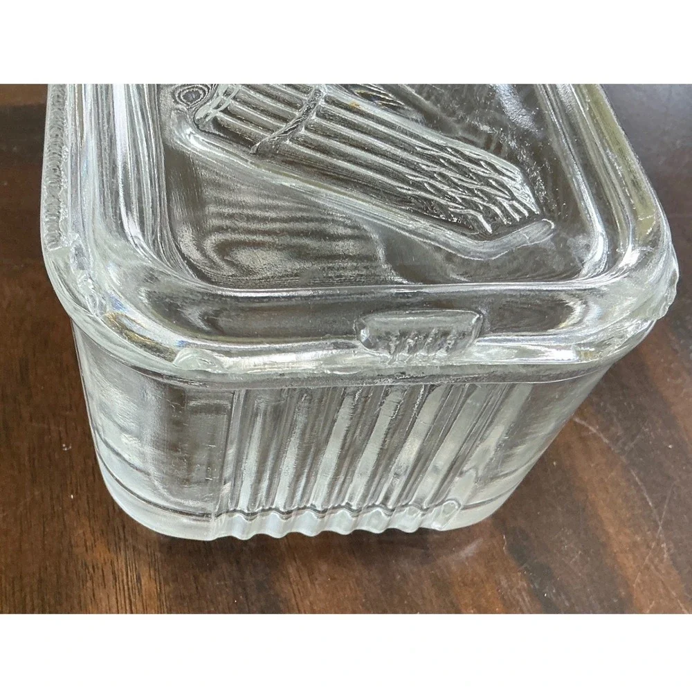 Vintage Glass Refrigerator Dish Embossed Vegetable Lid Ribbed Clear